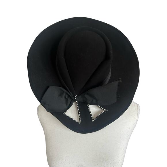 Vintage 1960s Mr. John Classic 100% Wool Hat – Bow Cutouts & Rhinestones main image 4